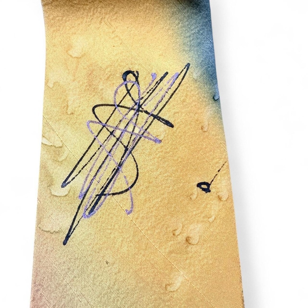 VTG Annick Men's Tie 1980s San Francisco Orange Raw Silk Abstract Art Deco retro - Picture 2 of 8